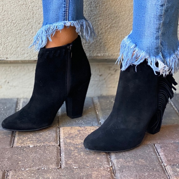 Genuine Distressed Suede Fringe Boho Ankle Boots - Picture 6 of 13